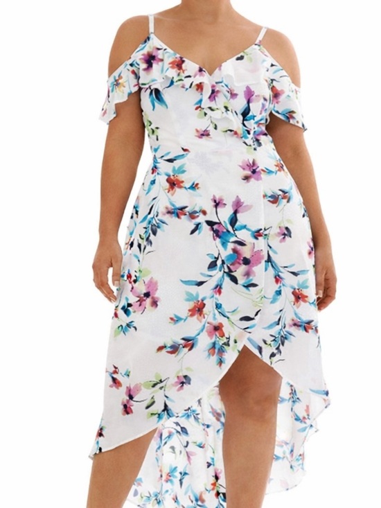 Iz Byer Dresses & Skirts - NWT IZ Byer Floral Wrap Dress XXL White High Low Ruffle Boho Spring